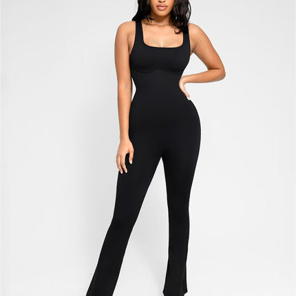 Wholesale Seamless Square Neck U-Back Flared Jumpsuit