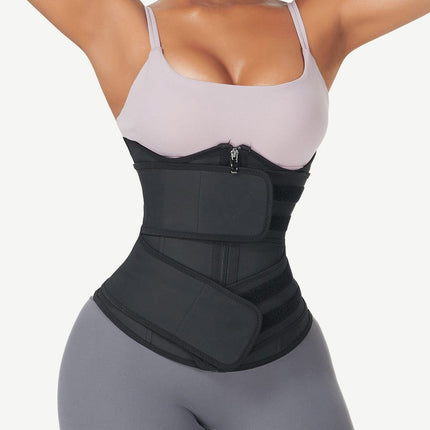 Wholesale Black Under Bust Latex Waist Trainer Double Belt Waist Control