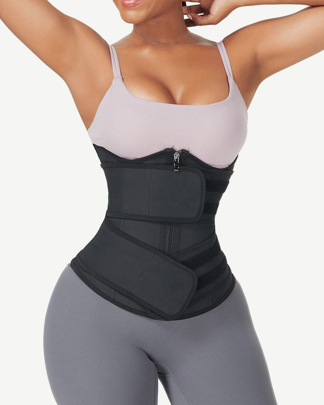Wholesale Black Under Bust Latex Waist Trainer Double Belt Waist Control