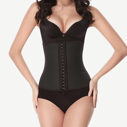 Wholesale 9 Steel Boned Black Latex Waist Cincher Hook-And-Eye Closures Smooth Silhouette