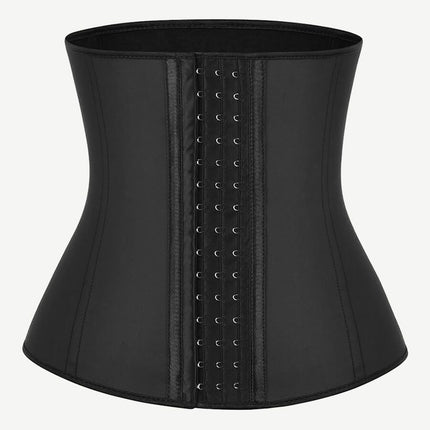 Wholesale 9 Steel Boned Black Latex Waist Cincher Hook-And-Eye Closures Smooth Silhouette
