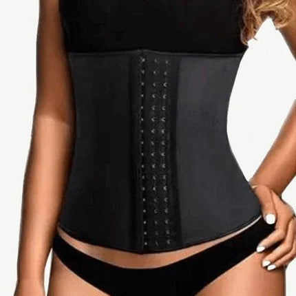 Wholesale 9 Steel Boned Black Latex Waist Cincher Hook-And-Eye Closures Smooth Silhouette