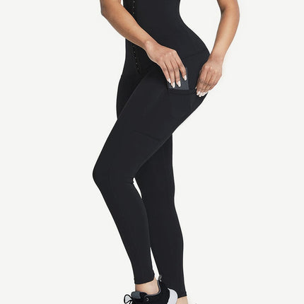 Wholesale Black Shape Leggings High Waist 3 Hooks Pockets Basic Shaping