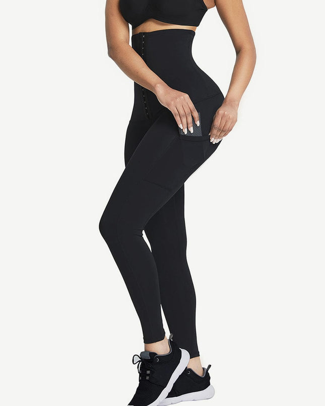 Wholesale Black Shape Leggings High Waist 3 Hooks Pockets Basic Shaping