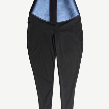 Wholesale Dark Blue Neoprene Butt Lifting Leggings Wide Waistband Lose Weight